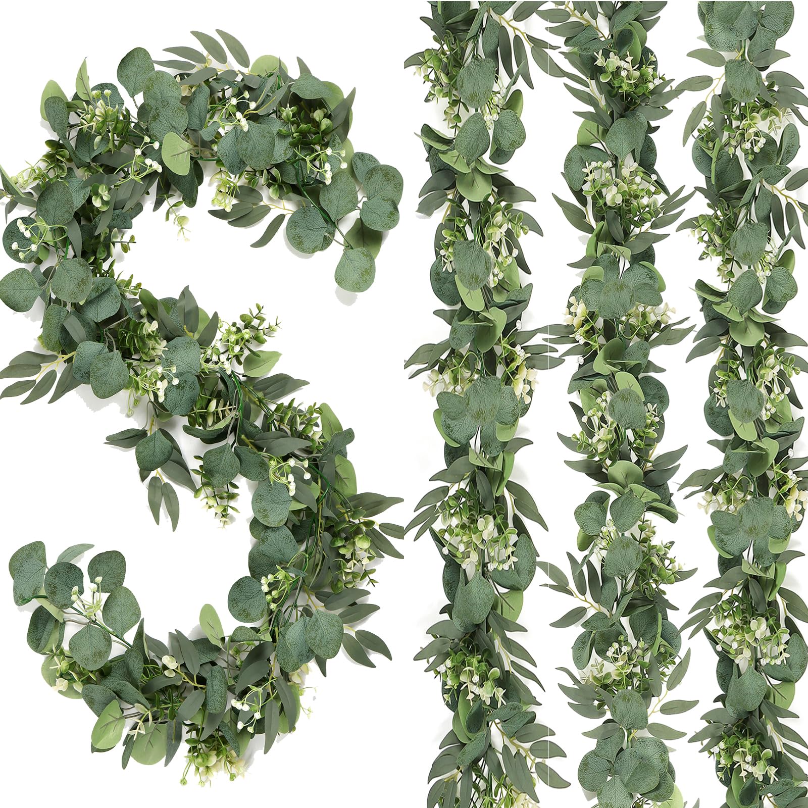 Dremisland 4PCS 22FT Artificial Eucalyptus Garlands Fake Vines Artificial Foliage Garland Faux Eucalyptus Leaves Willow Foliage Greenery Garland for Wedding Party Table Runner Backdrop Decor