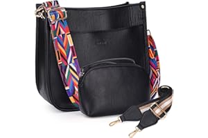 HKCLUF Crossbody Bag Purse for Women 2PCS/Set Leather Hobo Handbag Wallet Set With 2Adjustable Guitar Strap Shoulder Bag