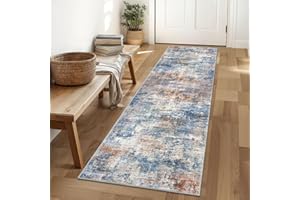 IOHOUZE Abstract Runner Rug 2x6 Ft Washable Runners for Hallways, Non Slip Kitchen Runner Printed Faux Wool Entryway Runner Indoor, Modern Abstract Floor Carpet for Hall Bedroom, Blue Rust