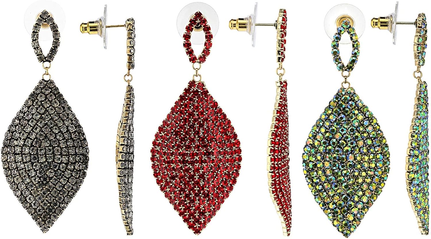 Multicolor Crystal Gold Tone Dangle Earrings Set of 3 Jewelry