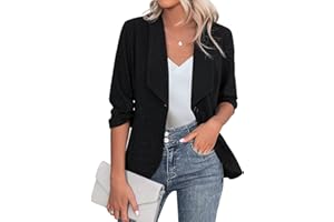 Beyove Women's 3/4 Stretchy Ruched Sleeve Open Front Lightweight Work Office Blazer Jackets (S-3XL)
