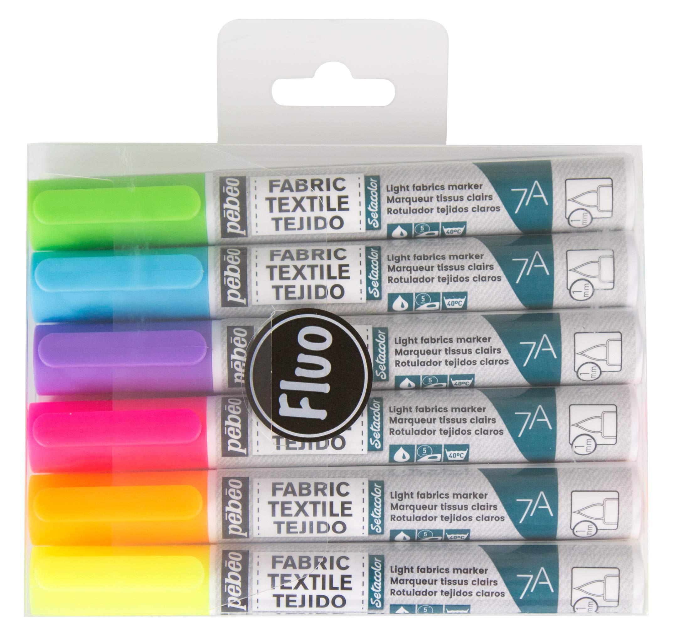 Pebeo 7A Light Fabric Marker Set - 1mm, Set of 6