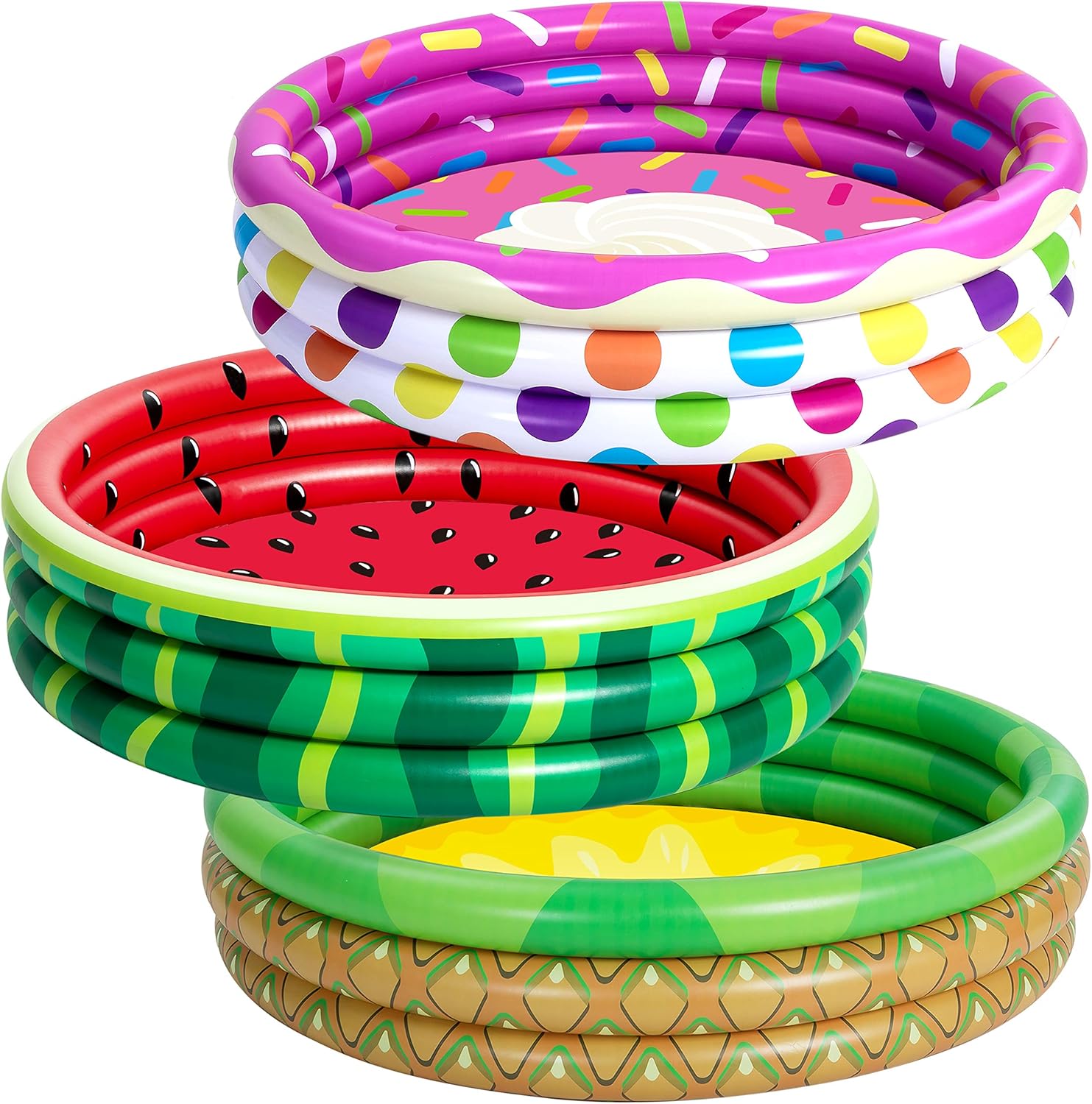 3 Pack 45" X 10" Inflatable Kiddie Pools, Watermelon & Pineapple & Cupcake Swimming Pool for Kids Summer Fun, Indoor&Outdoor Water Pool Baby Swimming Pool Pit Ball Pool: Toys & Games