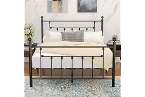 VECELO Full Size Metal Platform Bed Frame with Headboard and Footboard, Heavy Duty Slat Support/No Box Spring Needed Mattress Foundation/Underbed Storage Space, Victorian Style