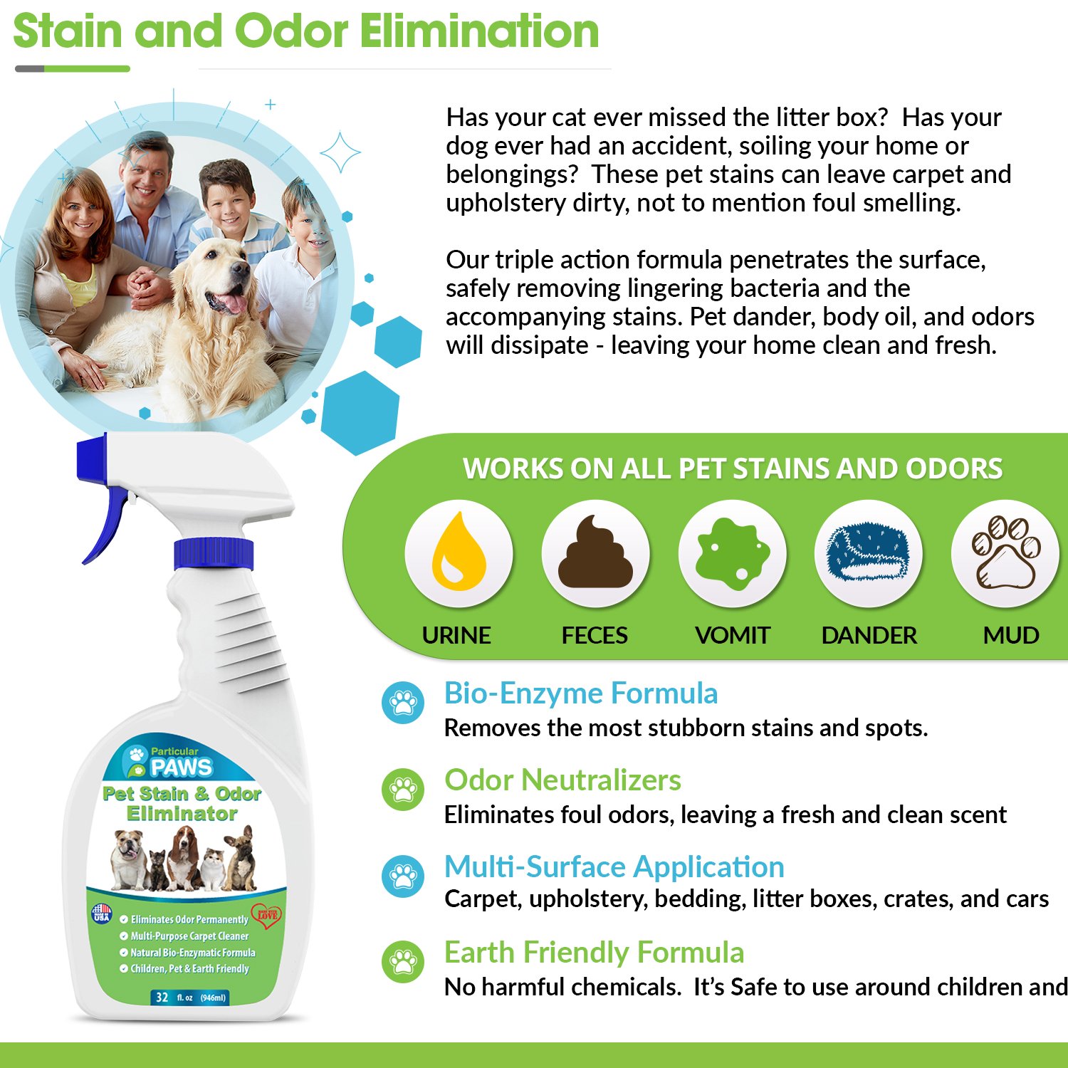 Pet Stain and Odor Remover Professional Strength Triple Action Enzyme