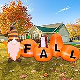 7FT Fall Inflatables Outdoor Decorations Blow Up Pumpkin with Built-in LEDs | Fall Thanksgiving Inflatables Pumpkin with Gnome Squirrel Autumn Harvest Thanksgiving Decorations Outdoor Garden Lawn Outside