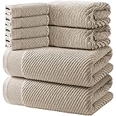 REDKISS 8-Piece Premium Towel Set, 2 Bath Towels, 2 Hand Towels, 4 Washcloths, 100% Cotton, Quick Dry, Highly Absorbent Towels for Bathroom, Gym, Hotel, Spa, Dark Coffee