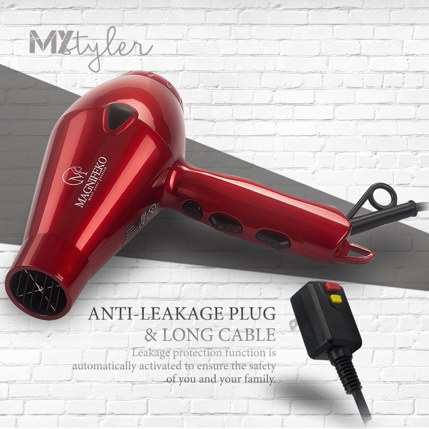 Magnifeko 1875W Professional Hair Dryer with Ionic Conditioning - Powerful, Fast Hairdryer Blow Dryer - 2 Speeds, 3 Heat Settings