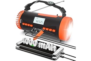 RYCHI Emergency Radio with NOAA Weather Alert,Portable Hand Crank AM/FM NOAA Radio for Survival,Rechargeable Battery Powered Radio,USB Charger,LCD Screen,Flashlight,Reading Lamp,SOS Alarms for Home Outdoor