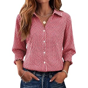 AKEWEI 3/4 Length Sleeve Button Down Shirts for Women Collared Business Casual Blouses Fashion Clothing 2026