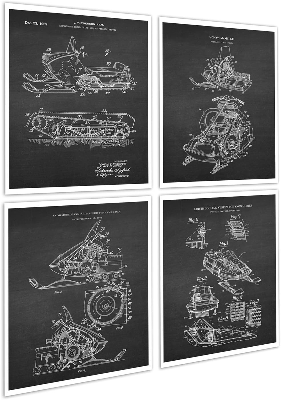 Gnosis Picture Archive Snowmobile Decor Gift Set of 4 Unframed Patent Art Prints