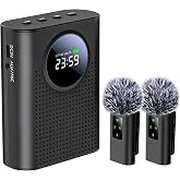 ZERFUN S67 Voice Amplifier Wireless Microphone Dual for Teachers Classroom Rechargeable, Mini Lavalier Lapel Mic, Portable Speaker PA System with LED Display for Class, Tour Guide, Coaches, Black