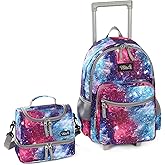 Tilami Rolling Backpack 18 inch Double Handle with Lunch Bag Wheeled Kids Backpack for Girls and Boys, Galaxy