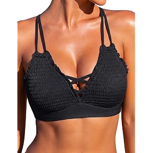 Blooming Jelly Womens Push Up Bikini Tops Crisscross Back Bathing Suit Top | Removable Padding Swim Tops, Adjustable Straps S
