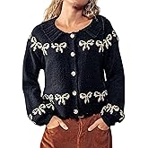 Meyhad Womens Scalloped Collar Bow Sweater Cardigan Y2K Long Sleeve Embroidered Knitwear Outerwear
