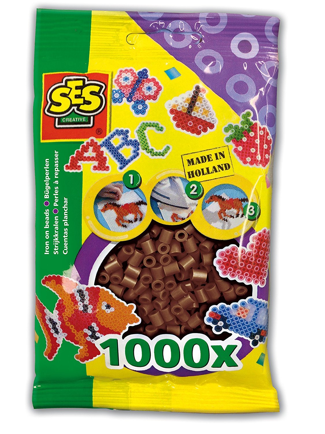 SES Creative Iron On Fuse Beads, 1000 Beads for Arts and Crafts, Mosaic Crafting Decoration, Set of Melting Beads for Children and Adults 5+, Dark Brown