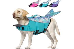 cyeollo Dog Life Jacket Reflective Mermaid Dog Life Vest for Swimming Boating, High Buoyancy Pet Life Preserver Lightweight Small Medium Large Dog Lifejackets with Front Float, Blue XL