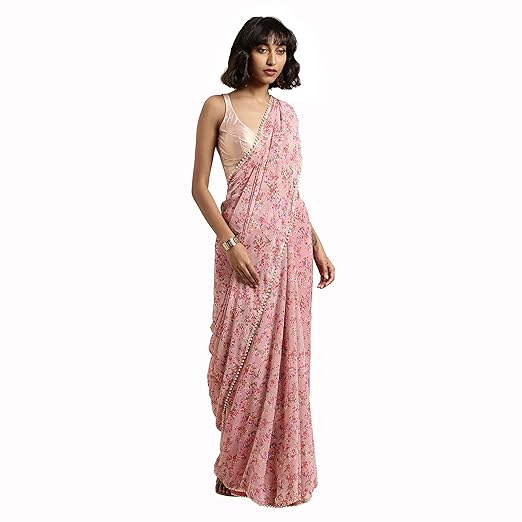 Womanista georgette with blouse piece Saree (TKIM740_ Pink_ Free Size)