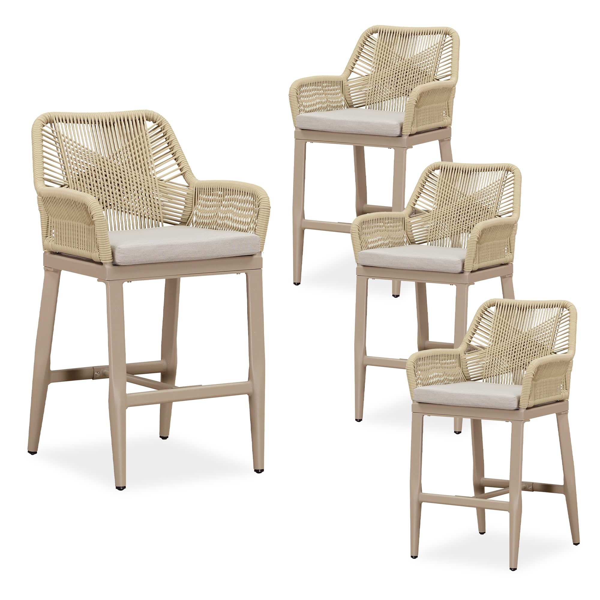 Photo 1 of ONLY 2 CHAIRS******************** PURPLE LEAF Outdoor 24" Counter Height Bar Stools Chair Set of 4, All Weather Rattan and Aluminum Patio Bar Stool with Cushion for Indoor and Outdoor, Kitchen Island, Champagne