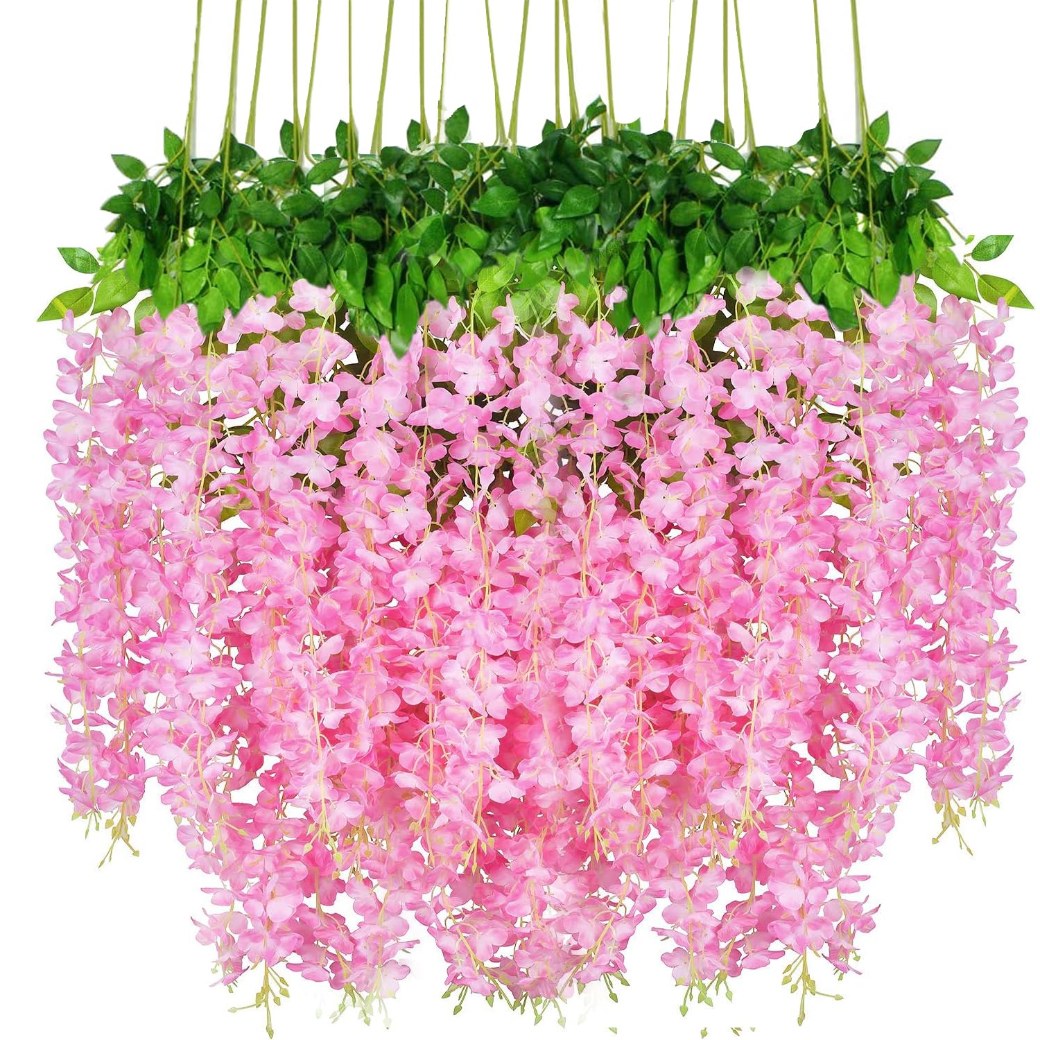 Lmeiosn 24 Pack /43.3 inch /3.6ft Pink Wisteria Artificial Fake Flower Wisteria Vine Silk Hanging Garland Flowers Ratta Long Bush Flowers String for Wedding Party Garden Greenery Home Wall Decor