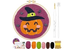 HAND U JOURNEY HAND U JOURNYE Punch Needle Starter Kit - Pumpkin Design | Rug Hooking Beginner Kit with Adjustable Embroidery Pen and 8.6'' Hoop | Ideal Craft Gift for Kids and Adults