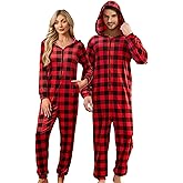 U2SKIIN Matching Pajamas for Couples Onesie, Ultra Soft Plaid Hooded Pjs Set Christmas Zipper for Men and Women Warm Jumpsuit