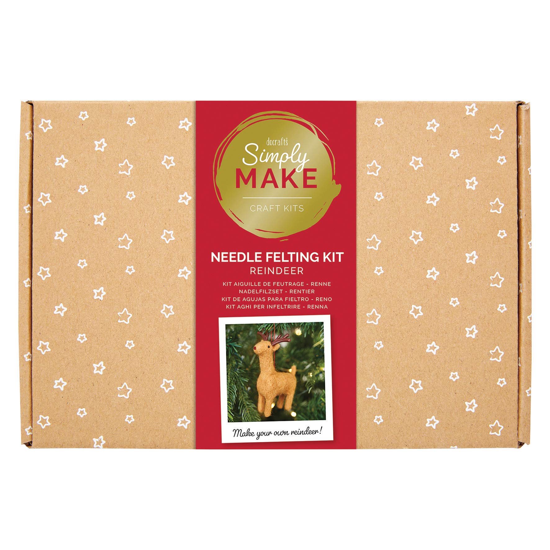 Simply Make Needle Felting Kit - Reindeer Design for Kids and Adults, Including Wool, Needles, and All Tools, Perfect for Adult Crafts and Beginners - Needle Felting Art & Craft Kit