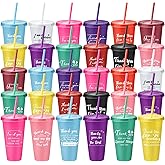 Bokon 30 Pcs Employee Appreciation Gifts 24oz Plastic Cups with Lids and Straws Thank You Gifts for Staff Coworker Reusable Tumblers Thank You Cups for Teacher Nurse(Bright)