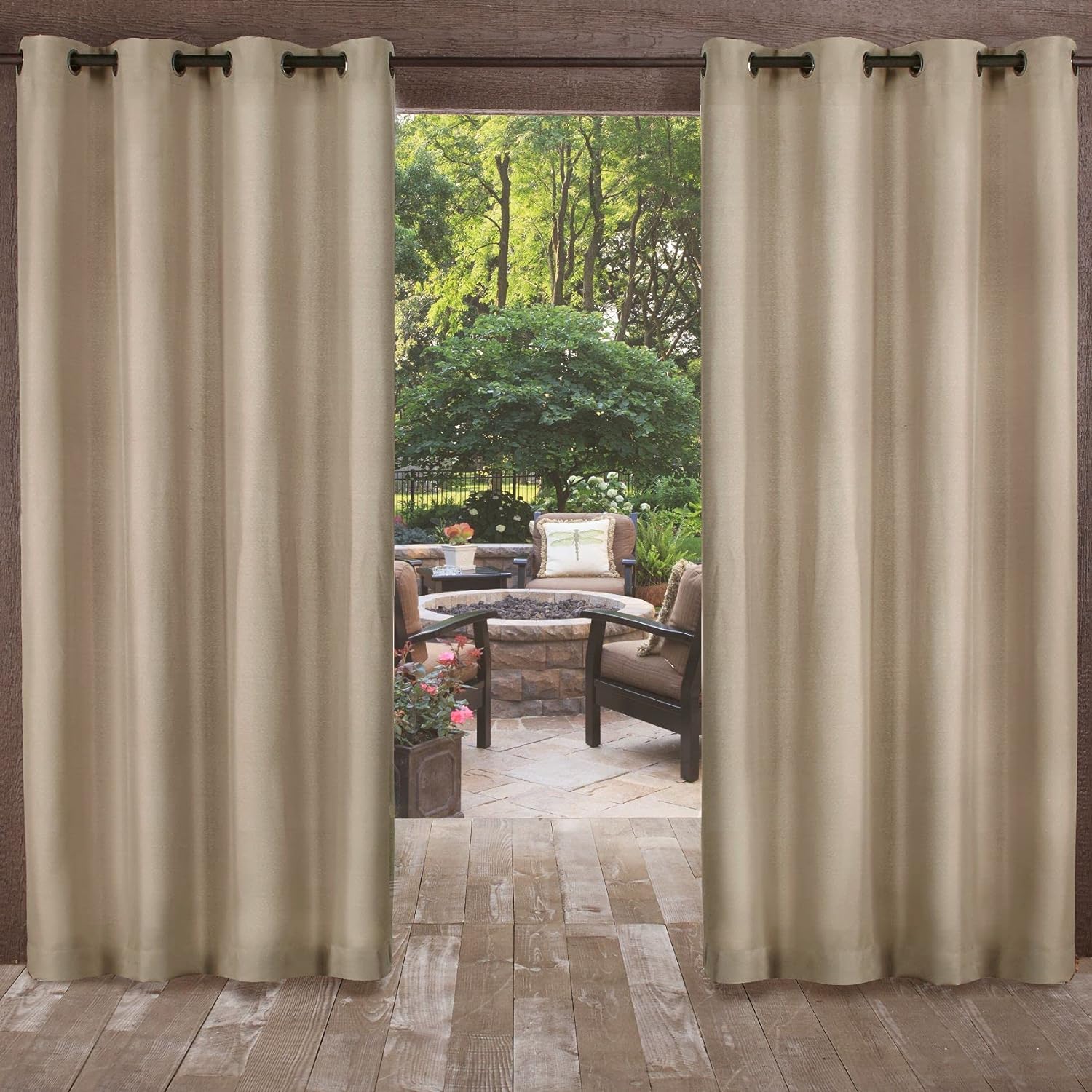 Outdoor Curtains - Exclusive Home Biscayne Indoor/Outdoor Two Tone Textured Grommet Top Curtain Panel, 54