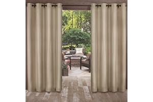 Exclusive Home Biscayne Indoor/Outdoor Two Tone Textured Grommet Top Curtain Panel, 54"x108", Sand, Set of 2