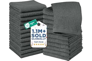 DAN RIVER 24 Pack Wash Cloths for Showering [12x12] - 100% Cotton Washcloths Premium Quality Flannel Face Cloths for Bathroom, Highly Absorbent and Soft Feel Wash Clothes, Gray