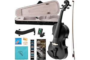 Djlin Solid Wood Violin 4/4 Full Size for Adults Beginners, Matte Black Violin for Students, Violin Set Accessories Include Case, Violin Rosin, Violin Bow, Violin Strings, Violin Shoulder Rest