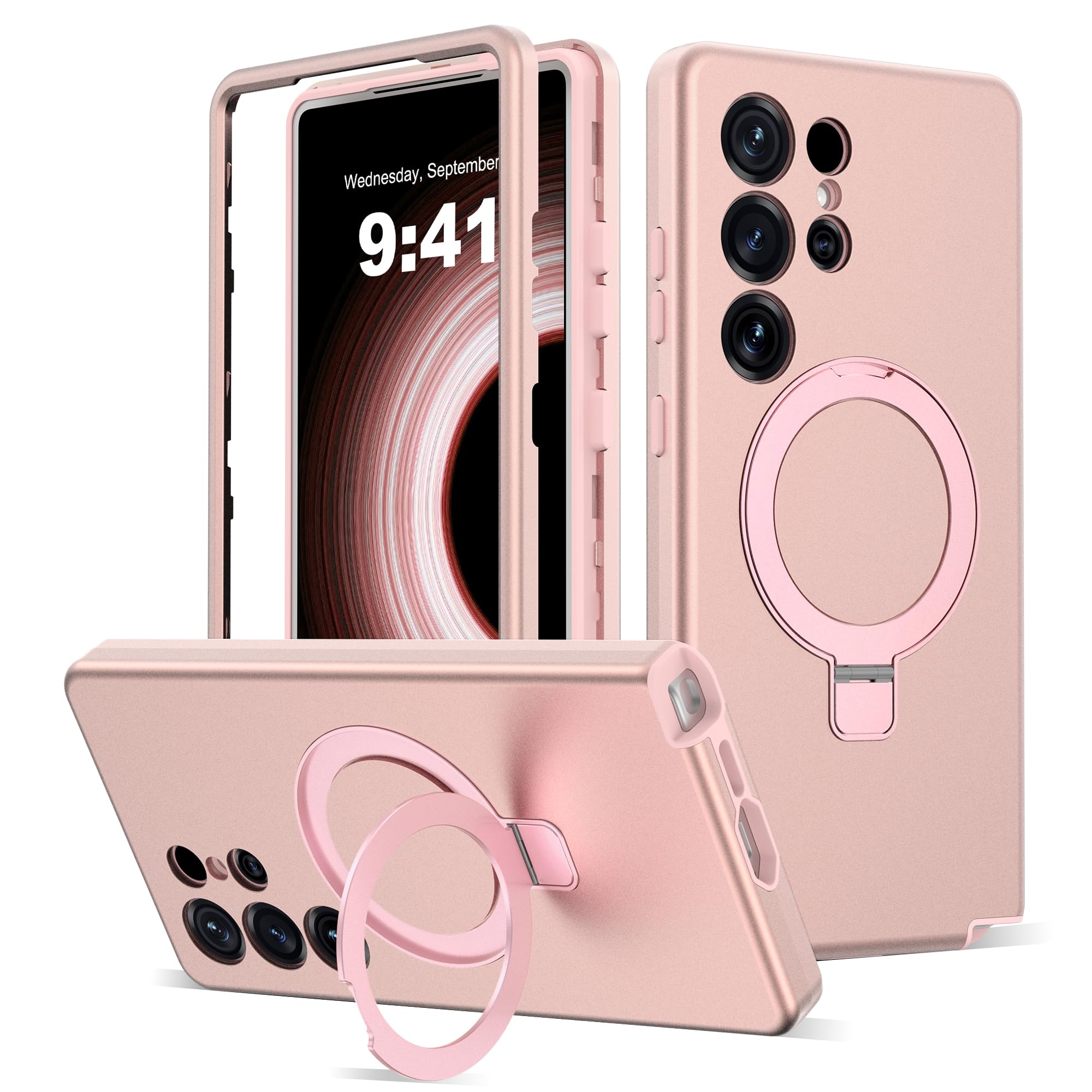 Photo 1 of DuiDuiQ Designed for Samsung Galaxy S25 Ultra Case with Magnetic Ring Stand [Compatible with Mag-Safe][Military Grade Drop Protection][Build in Kickstand] S25 Ultra Phone Case 6.9",Rose Gold