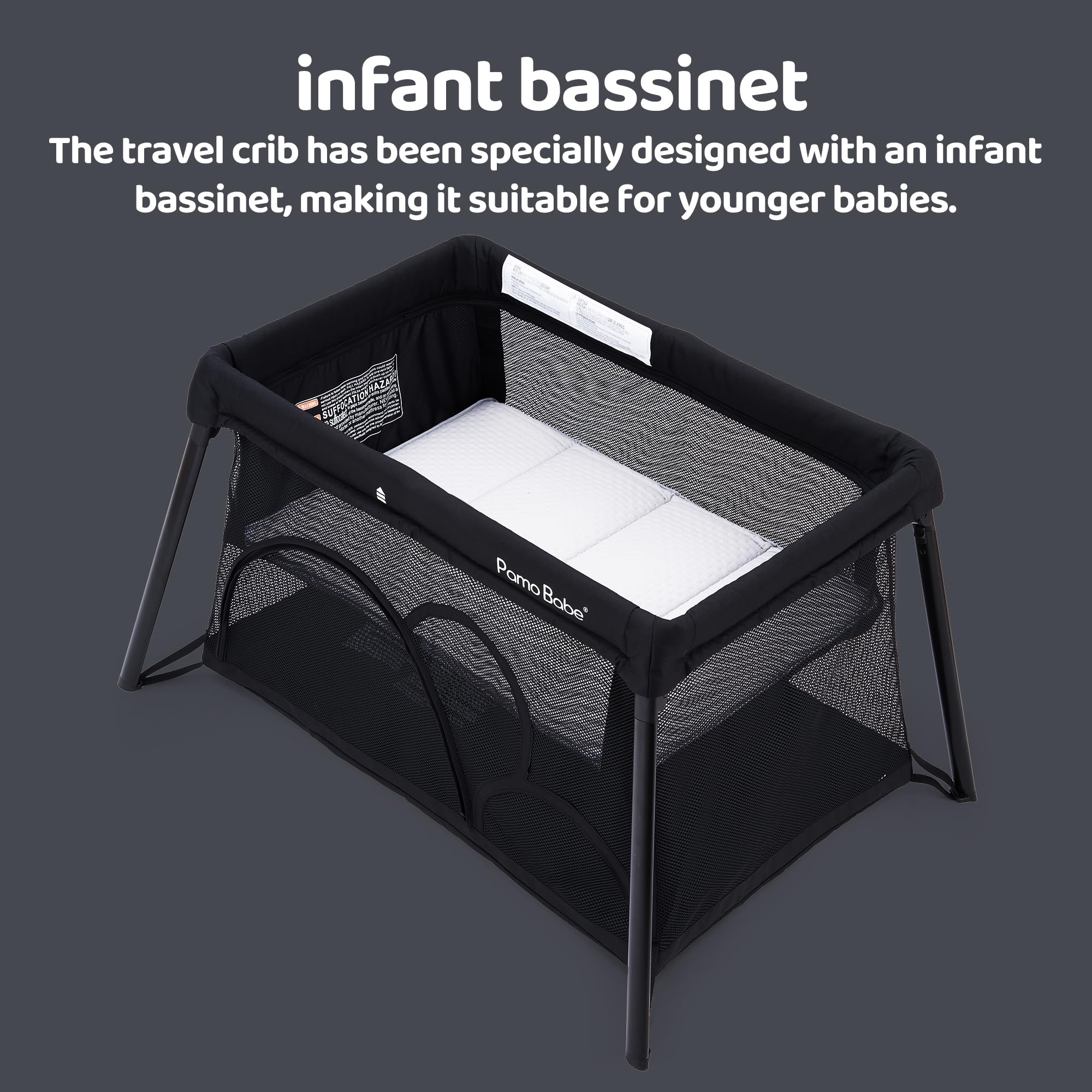 Pamo babe Travel Crib Lightweight Playpen Baby Playard with Bassinet Portable Mini Playard