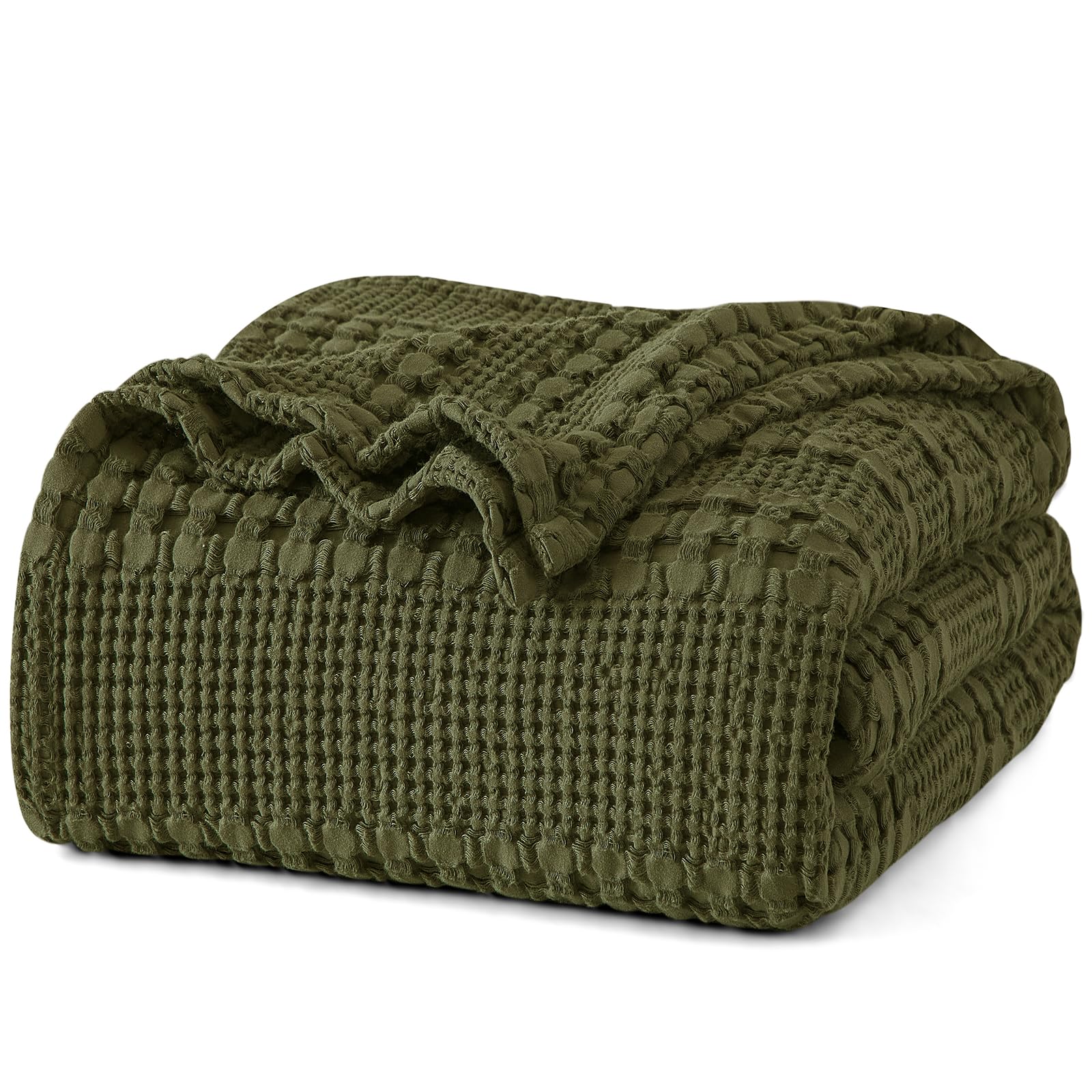 Photo 1 of PHF 100% Cotton Waffle Weave Blanket Twin Size, Soft Lightweight Breathable Cozy Summer Blankets for Bed, Luxury Aesthetic Woven Bedding for Home Decor, 66"x90", Capulet Olive