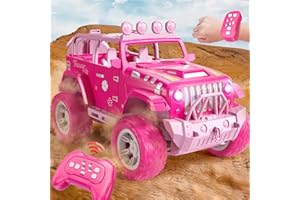 JUKUDAHU Pink Remote Control Car for Girls 4-7, 2.4GHz Off-Road RC Jeep with Spray, Climbing Toy for Girls Aged 3-4 5-6 7-8 9-10, Remote Control Vehicle Gift for Birthday Christmas Toys