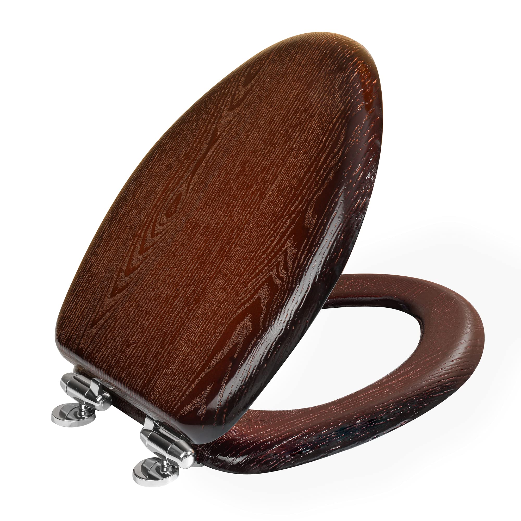 Photo 1 of Deewow Elongated Toilet Seat Soft Close, Wood Oval Toilet Lid with Slow Close Chrome Hinges, Heavy Duty Durable Natural Veneer Wooden Toilet Seat (Elongated, Dark Walnut)