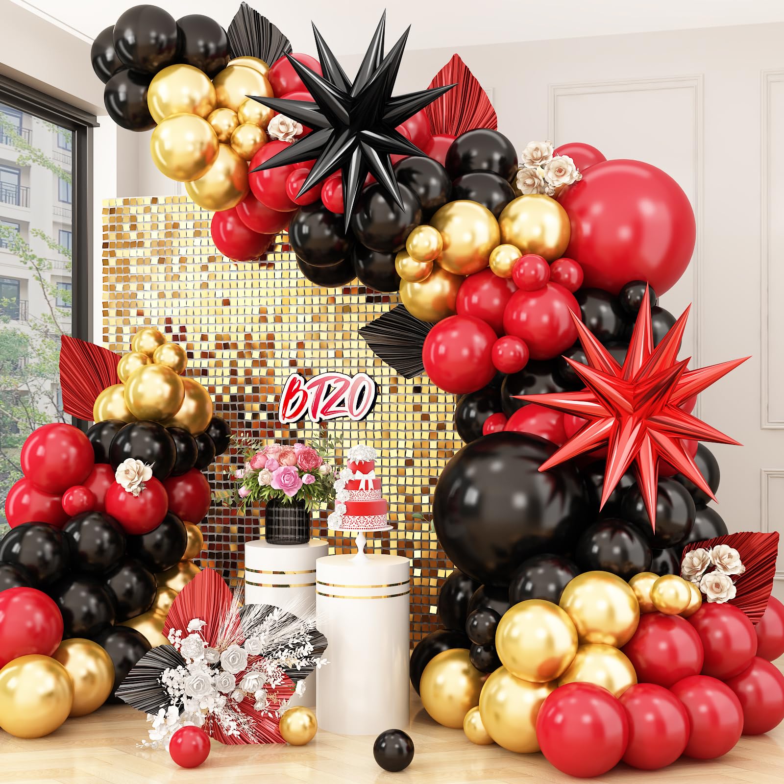 Red Black Balloon Arch Kit,Balloon Garland with