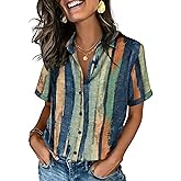 Zeagoo Button Down Shirts for Women Short Sleeve Collared Tops Dressy Casual V Neck Blouses