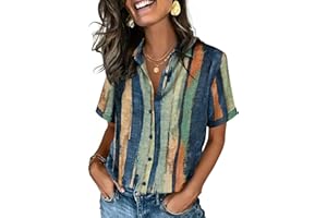 Zeagoo Button Down Shirts for Women Short Sleeve Collared Tops Dressy Casual V Neck Blouses