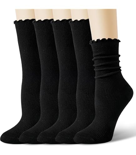 Merino Wool Socks for Women, Thin Black Dress Crew Socks for Home & Office
