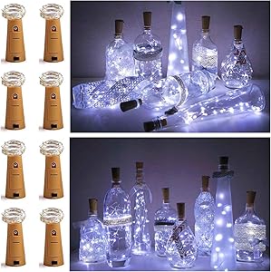 8 Pack 20 LED Wine Bottle Cork Lights, Fairy Mini String Lights Copper Wire, Battery Operated Starry Lights for DIY, Christmas, Halloween, Wedding, Party, Indoor&Outdoor (Cool White)