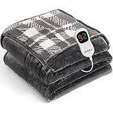 JKMAX Heated Electric Blanket Full Size - 72"x84" Flannel Heating Blanket with 10 Heating Levels & 5 Time Settings Over-Heat Protection, Winter Warmer for Adults with ETL Certification(Grey)