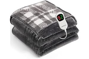 JKMAX Heated Electric Blanket Full Size - 72"x84" Flannel Heating Blanket with 10 Heating Levels & 5 Time Settings Over-Heat Protection, Winter Warmer for Adults with ETL Certification（Grey）