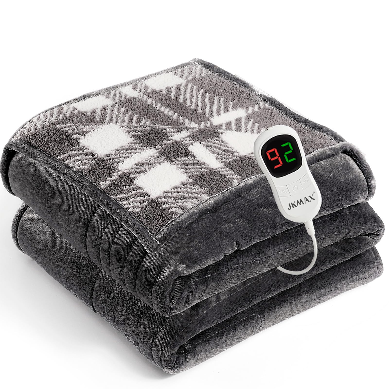 Photo 1 of JKMAX Heated Electric Blanket Full Size - 72"x84" Flannel Heating Blanket with 10 Heating Levels & 5 Time Settings Over-Heat Protection, Winter Warmer for Adults with ETL Certification?Grey?