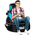 Gaming Bean Bag Chair for Adults and Teens [Cover ONLY No Filling] - High Back Beanbag or Dorm Chair with Cup Holder for Gamers (Black/Blue)