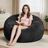 Homguava 3FT Bean Bag Chairs for Adults,Beanbag Chair with Handle&amp;Pocket | Comfy Bean Bags with Memory Foam Filled, Big Bean Bag Sofa with Washable Velvet Cover for Bedroom,Living Room-Black