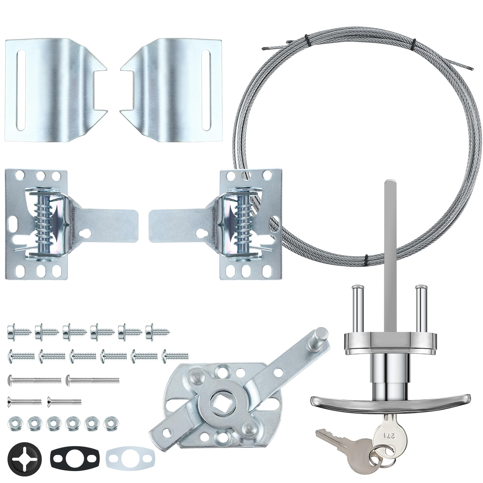 Photo 1 of Ceoighe Universal Garage Door Lock Kit with Spring Latch and Keyed Handle, Garage Door Lock Set Fits for Single/Double Car Door max Width to 17ft, Including All Hardware