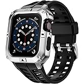 T-ENGINE Metal Case Compatible with Apple Watch Series 7/8/9 (45mm) for se Series 6/5/4 (44mm), One-Piece Metal Case with TPU Band for 45mm 44mm