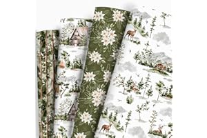 Vnaaem Forest Wrapping Paper 4 Watercolor Holiday Style Gift Wrap Paper Bulk Christmas Tree for Christmas Winter Wedding Baby Shower - 20 X 28 Inches 8 Folded Sheet